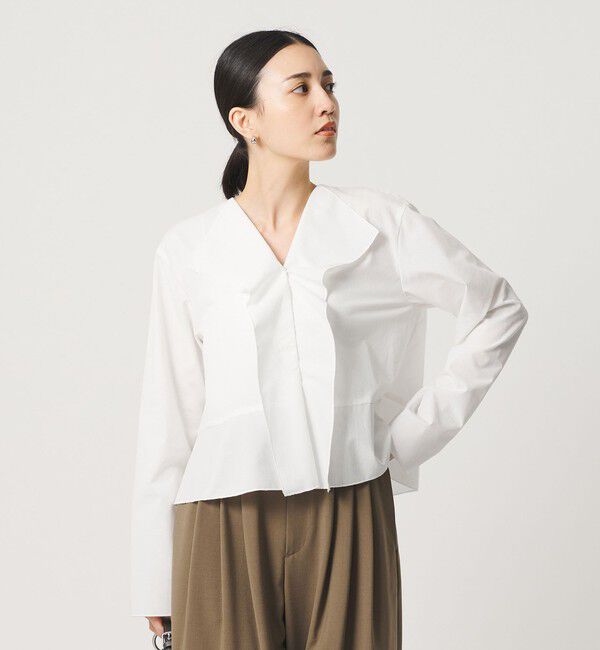 BEAUTY&YOUTH UNITED ARROWS「ソリッド＆ストライプ ラッフル シャツブラウス ウォッシャブル」|シャツ・ブラウス|WHITE