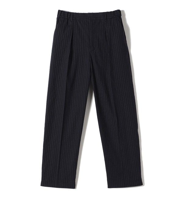 SHIPS for women「SHIPS Primary Navy Label:麻混 ストライプ ストレッチ テーパード パンツ」|スラックス|ネイビー