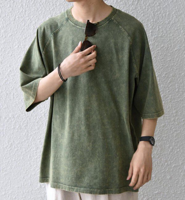 SHIPS any「【SHIPS any別注】ONEITA: ケミカルウォッシュ リラックス ラグラン Tシャツ(セットアップ対応)◇」|Tシャツ・カットソー|オリーブ