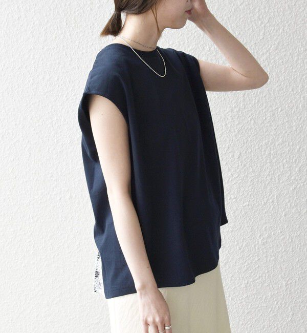 SHIPS any「SHIPS any:〈洗濯機可能〉バック レース コンビ フレンチスリーブ プルオーバー」|Tシャツ・カットソー|