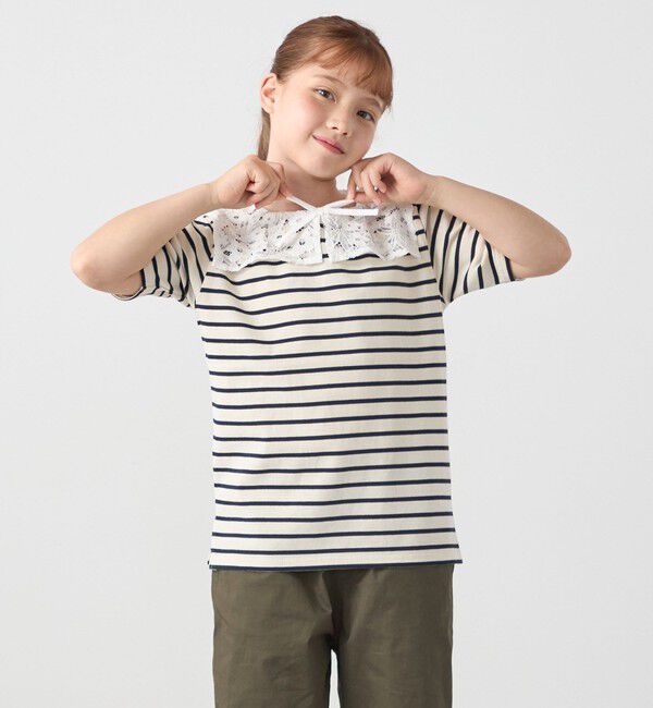 SHIPS any「SHIPS any: レース カラー リボン 半袖 Tシャツ<KIDS>」|Tシャツ・カットソー|ホワイト