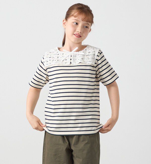 SHIPS any「SHIPS any: レース カラー リボン 半袖 Tシャツ<KIDS>」|Tシャツ・カットソー|