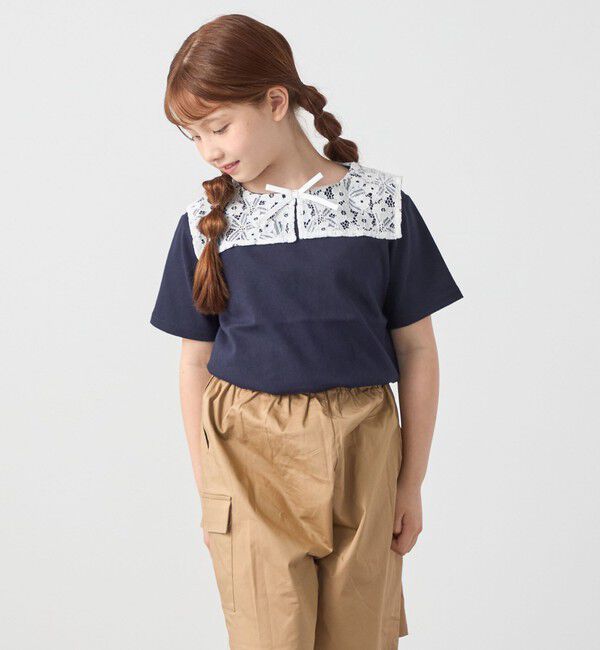 SHIPS any「SHIPS any: レース カラー リボン 半袖 Tシャツ<KIDS>」|Tシャツ・カットソー|