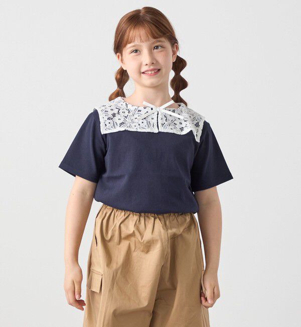 SHIPS any「SHIPS any: レース カラー リボン 半袖 Tシャツ<KIDS>」|Tシャツ・カットソー|