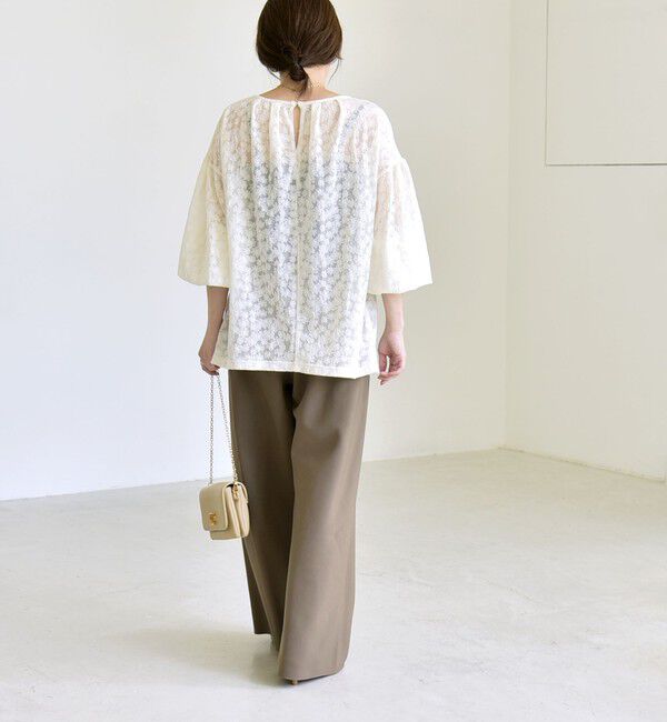 quaranciel「quaranciel:〈洗濯機可能〉シアー フラワー ジャカード ボリューム プルオーバー」|Tシャツ・カットソー|