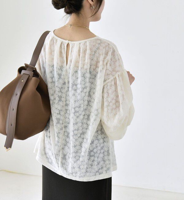 quaranciel「quaranciel:〈洗濯機可能〉シアー フラワー ジャカード ボリューム プルオーバー」|Tシャツ・カットソー|