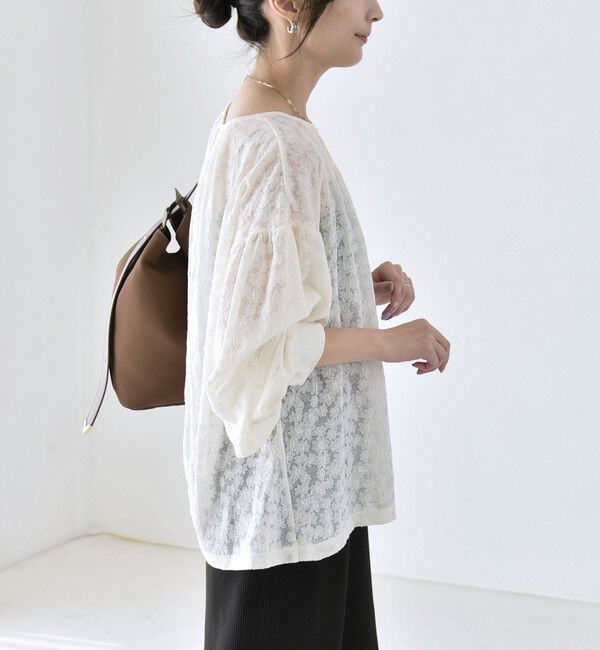 quaranciel「quaranciel:〈洗濯機可能〉シアー フラワー ジャカード ボリューム プルオーバー」|Tシャツ・カットソー|