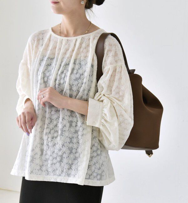quaranciel「quaranciel:〈洗濯機可能〉シアー フラワー ジャカード ボリューム プルオーバー」|Tシャツ・カットソー|