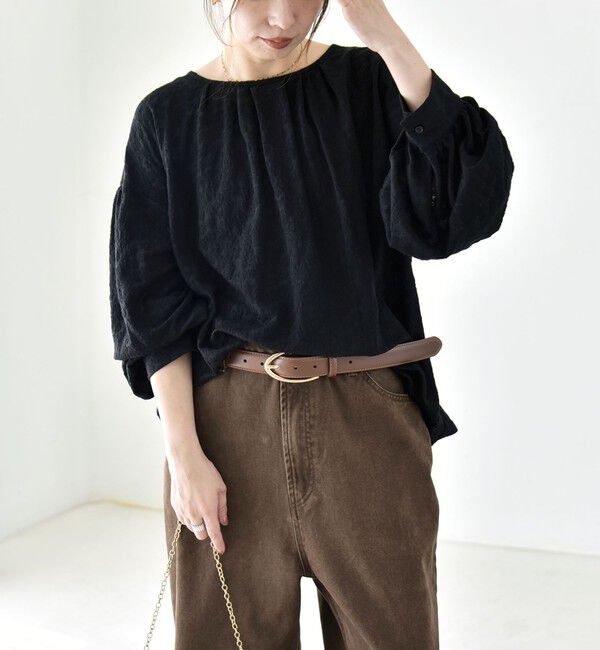 quaranciel「quaranciel:〈洗濯機可能〉シアー フラワー ジャカード ボリューム プルオーバー」|Tシャツ・カットソー|