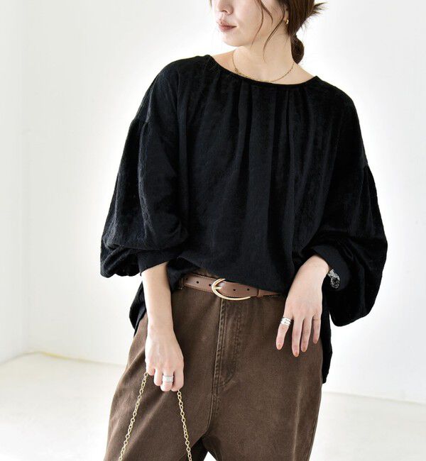 quaranciel「quaranciel:〈洗濯機可能〉シアー フラワー ジャカード ボリューム プルオーバー」|Tシャツ・カットソー|