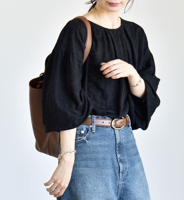 quaranciel「quaranciel:〈洗濯機可能〉シアー フラワー ジャカード ボリューム プルオーバー」|Tシャツ・カットソー|