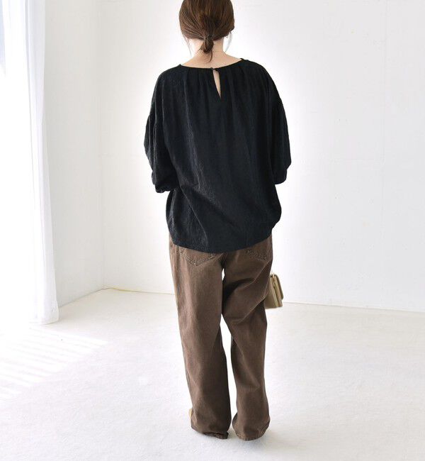 quaranciel「quaranciel:〈洗濯機可能〉シアー フラワー ジャカード ボリューム プルオーバー」|Tシャツ・カットソー|