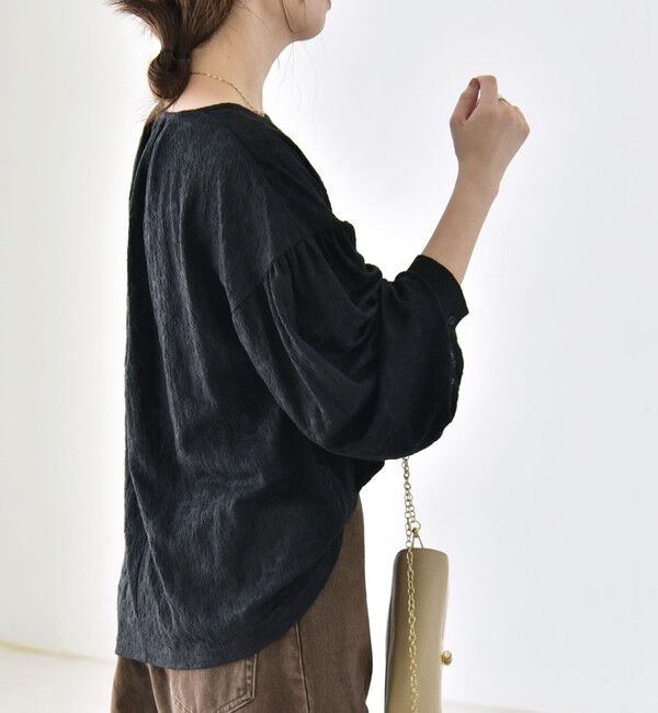 quaranciel「quaranciel:〈洗濯機可能〉シアー フラワー ジャカード ボリューム プルオーバー」|Tシャツ・カットソー|