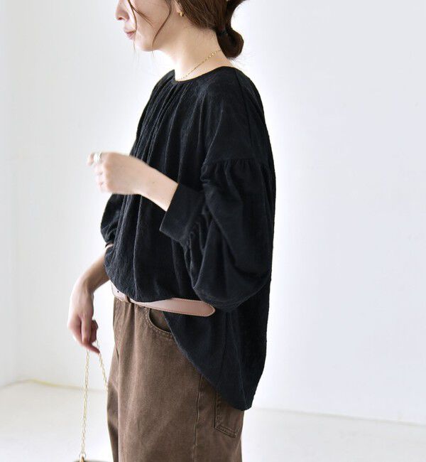 quaranciel「quaranciel:〈洗濯機可能〉シアー フラワー ジャカード ボリューム プルオーバー」|Tシャツ・カットソー|