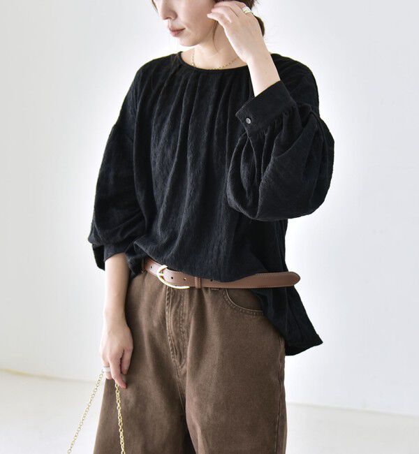 quaranciel「quaranciel:〈洗濯機可能〉シアー フラワー ジャカード ボリューム プルオーバー」|Tシャツ・カットソー|