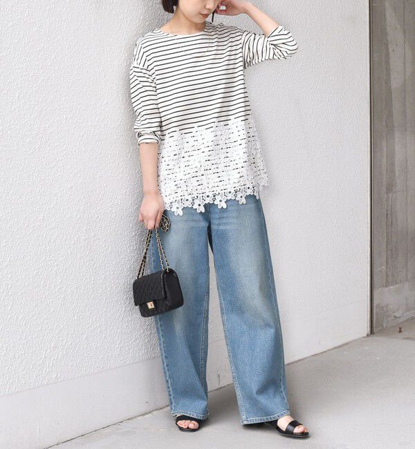SHIPS Colors 「【WEB限定】SHIPS Colors:ポンチ レース コンビ トップス（ボーダー）2◇」|Tシャツ・カットソー|