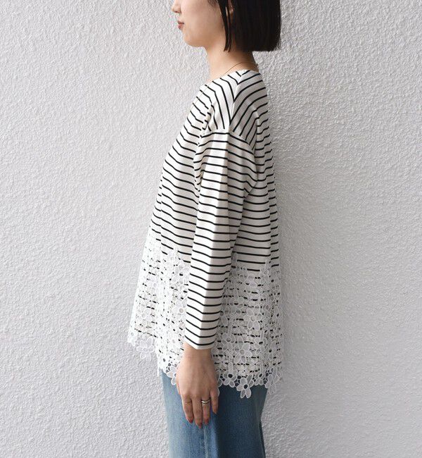 SHIPS Colors 「【WEB限定】SHIPS Colors:ポンチ レース コンビ トップス（ボーダー）2◇」|Tシャツ・カットソー|