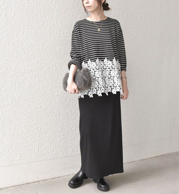 SHIPS Colors 「【WEB限定】SHIPS Colors:ポンチ レース コンビ トップス（ボーダー）2◇」|Tシャツ・カットソー|