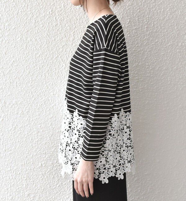 SHIPS Colors 「【WEB限定】SHIPS Colors:ポンチ レース コンビ トップス（ボーダー）2◇」|Tシャツ・カットソー|