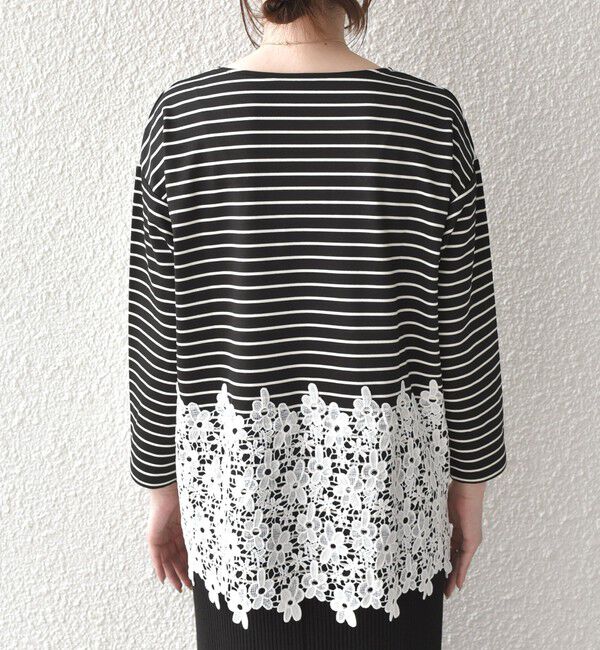 SHIPS Colors 「【WEB限定】SHIPS Colors:ポンチ レース コンビ トップス（ボーダー）2◇」|Tシャツ・カットソー|