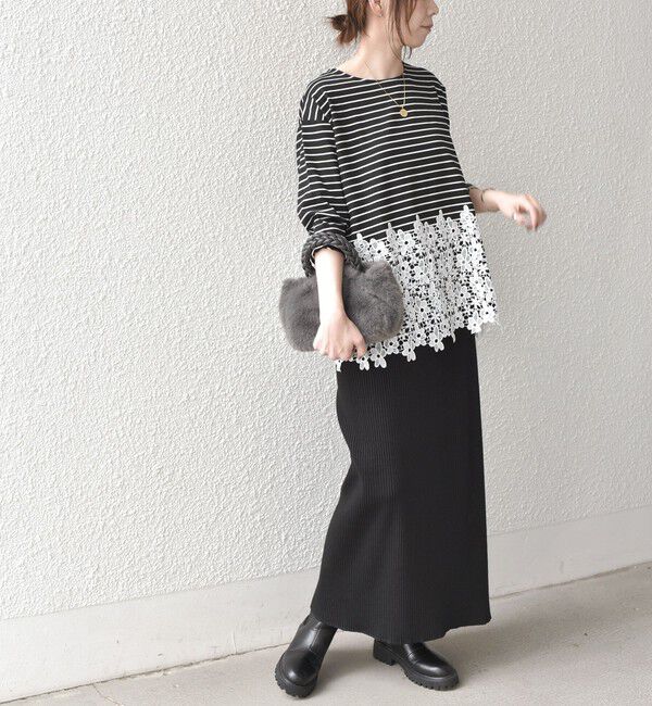 SHIPS Colors 「【WEB限定】SHIPS Colors:ポンチ レース コンビ トップス（ボーダー）2◇」|Tシャツ・カットソー|