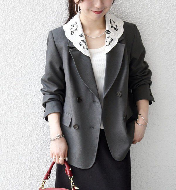 SHIPS any「〈手洗い可能〉ウールライク レース カラー ジャケット［NAVY BLUE］」|テーラードジャケット|
