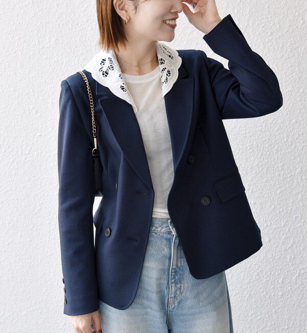 SHIPS any「〈手洗い可能〉ウールライク レース カラー ジャケット［NAVY BLUE］」|テーラードジャケット|