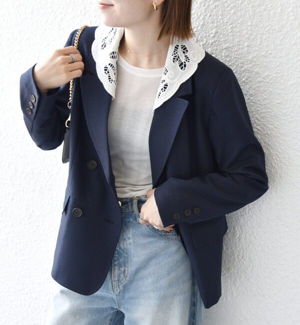 SHIPS any「〈手洗い可能〉ウールライク レース カラー ジャケット［NAVY BLUE］」|テーラードジャケット|