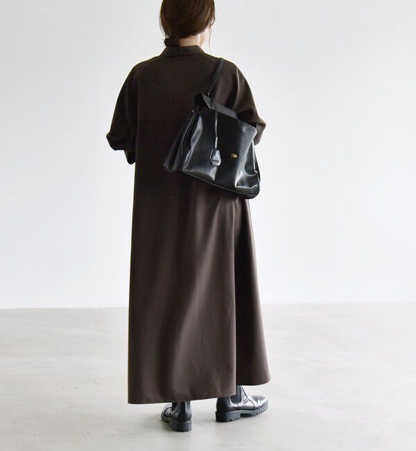 quaranciel「《予約》〈洗濯機可能〉スタンドカラー リボンタイ スキッパー ボリューム ロング ワンピース」|ワンピース|
