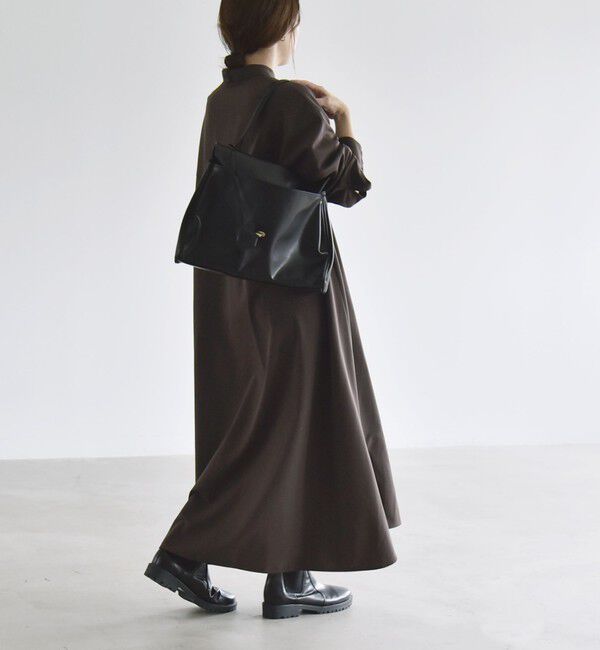 quaranciel「《予約》〈洗濯機可能〉スタンドカラー リボンタイ スキッパー ボリューム ロング ワンピース」|ワンピース|