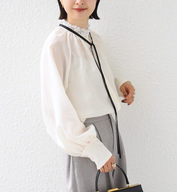 SHIPS for women「《予約》【SHIPS別注】troisiemeCHACO:〈手洗い可能〉レース リボン ブラウス（セレモニー対応可）」|シャツ・ブラウス|