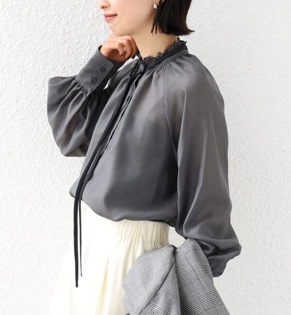 SHIPS for women「《予約》【SHIPS別注】troisiemeCHACO:〈手洗い可能〉レース リボン ブラウス（セレモニー対応可）」|シャツ・ブラウス|