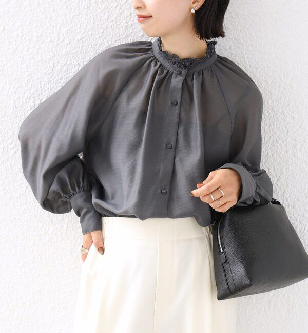 SHIPS for women「《予約》【SHIPS別注】troisiemeCHACO:〈手洗い可能〉レース リボン ブラウス（セレモニー対応可）」|シャツ・ブラウス|