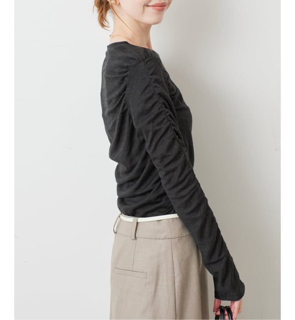 SLOBE IENA「《シリーズあり/予約》ウール混ジャージーギャザートップス」|Tシャツ・カットソー|