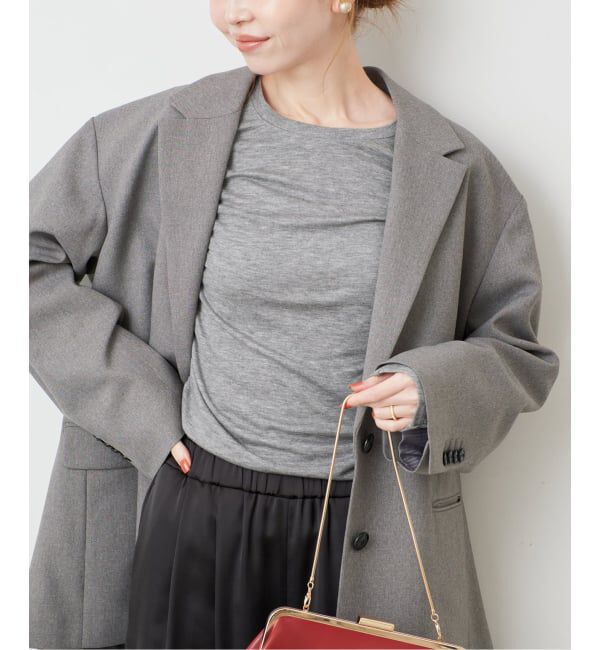 SLOBE IENA「《シリーズあり/予約》ウール混ジャージーギャザートップス」|Tシャツ・カットソー|グレーA