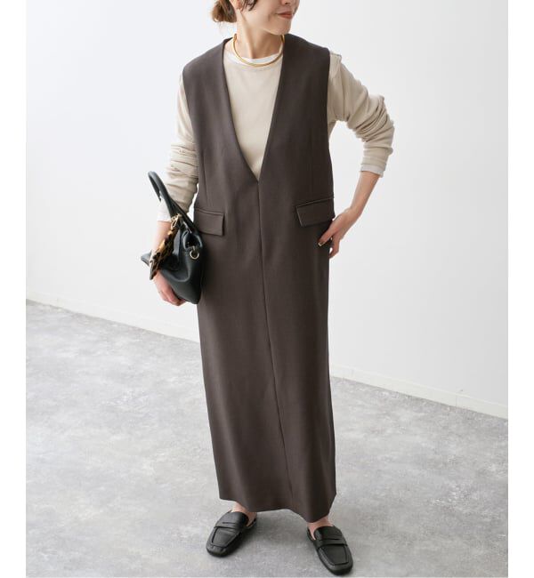 Spick and Span「《WEB限定 / 追加》ダブルクロスVネックワンピース」|ワンピース|ブラウン