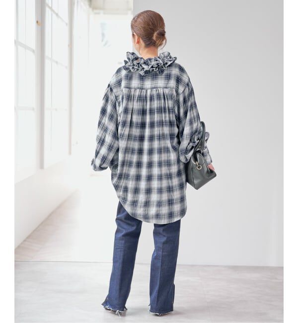 Spick and Span「《別注 / 予約》crinkle check frill collar shirts*」|シャツ・ブラウス|