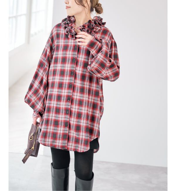 Spick and Span「《別注 / 予約》crinkle check frill collar shirts*」|シャツ・ブラウス|
