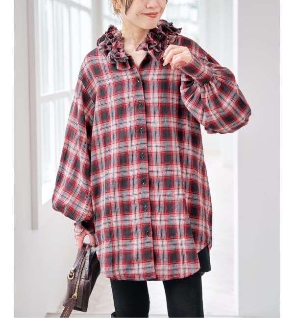 Spick and Span「《別注 / 予約》crinkle check frill collar shirts*」|シャツ・ブラウス|