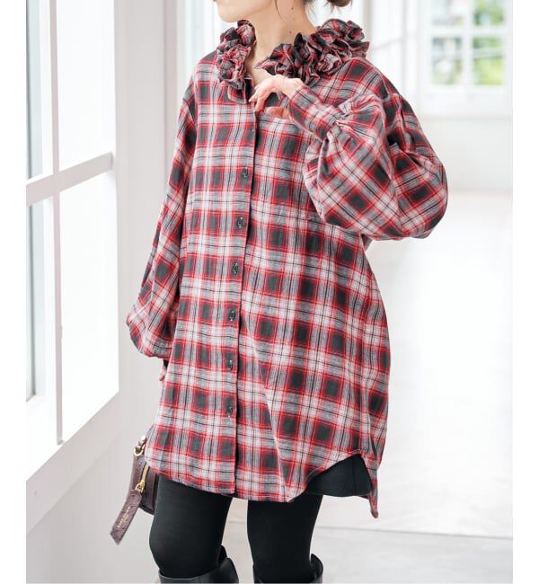 Spick and Span「《別注 / 予約》crinkle check frill collar shirts*」|シャツ・ブラウス|