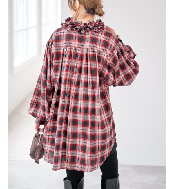 Spick and Span「《別注 / 予約》crinkle check frill collar shirts*」|シャツ・ブラウス|