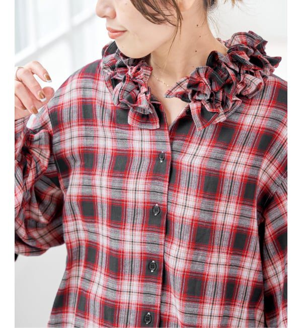 Spick and Span「《別注 / 予約》crinkle check frill collar shirts*」|シャツ・ブラウス|