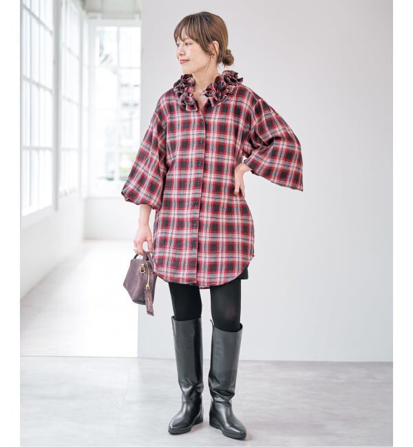 Spick and Span「《別注 / 予約》crinkle check frill collar shirts*」|シャツ・ブラウス|