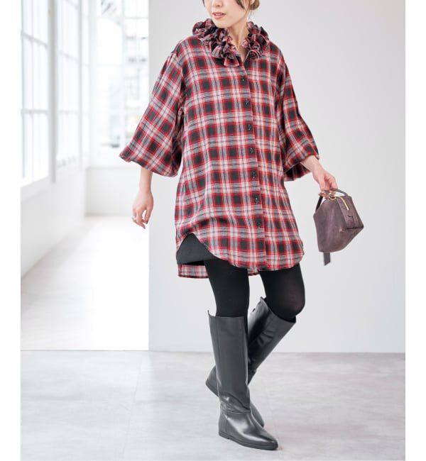 Spick and Span「《別注 / 予約》crinkle check frill collar shirts*」|シャツ・ブラウス|