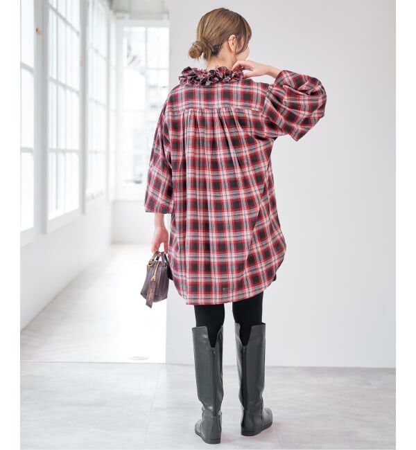 Spick and Span「《別注 / 予約》crinkle check frill collar shirts*」|シャツ・ブラウス|