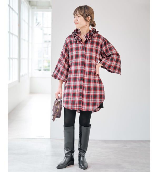 Spick and Span「《別注 / 予約》crinkle check frill collar shirts*」|シャツ・ブラウス|