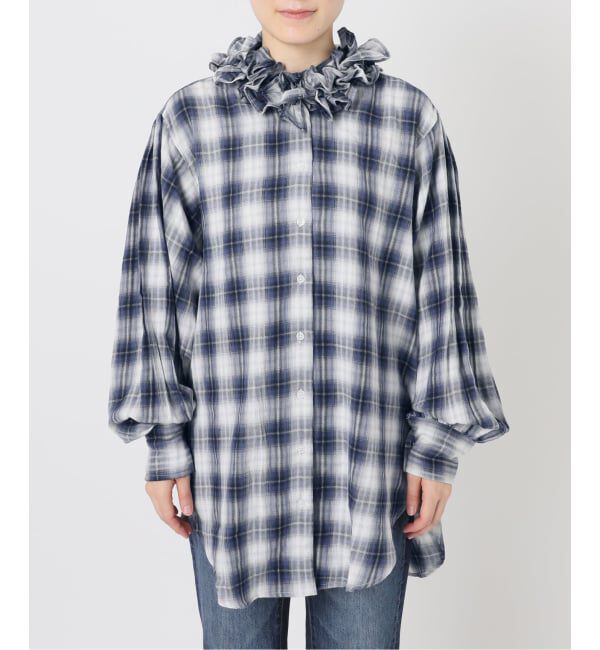 Spick and Span「《別注 / 予約》crinkle check frill collar shirts*」|シャツ・ブラウス|