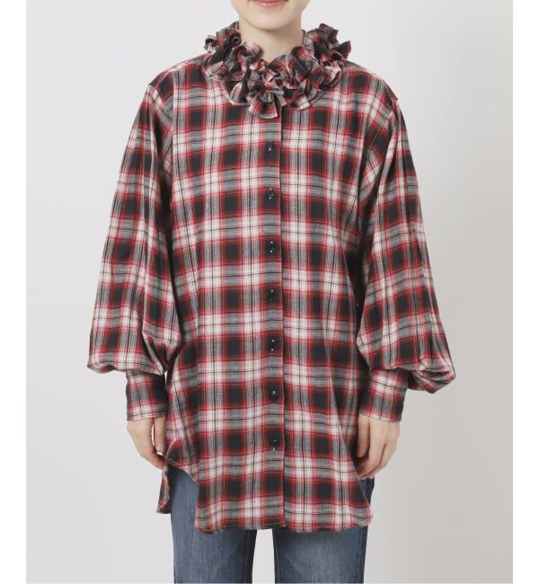 Spick and Span「《別注 / 予約》crinkle check frill collar shirts*」|シャツ・ブラウス|