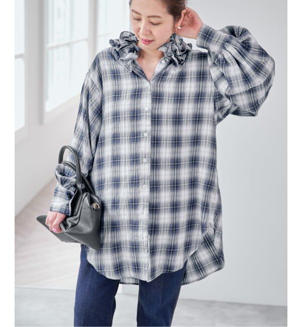 Spick and Span「《別注 / 予約》crinkle check frill collar shirts*」|シャツ・ブラウス|