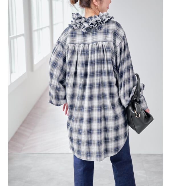 Spick and Span「《別注 / 予約》crinkle check frill collar shirts*」|シャツ・ブラウス|